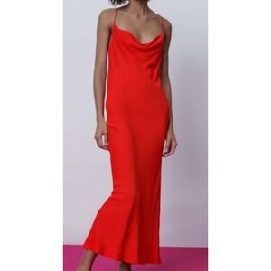 chinese dress ladies Red Ramie Maxi Dress | Zara Basic main image 0